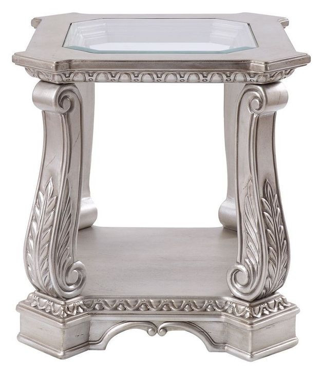 Northville Antique Silver Rectangular Glass Top End Table