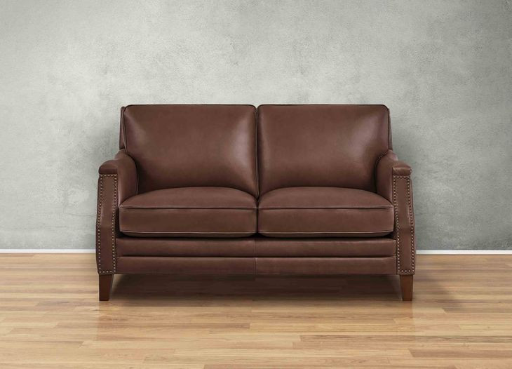 Camden Pecan Leather 61" Loveseat with Nailhead Trim