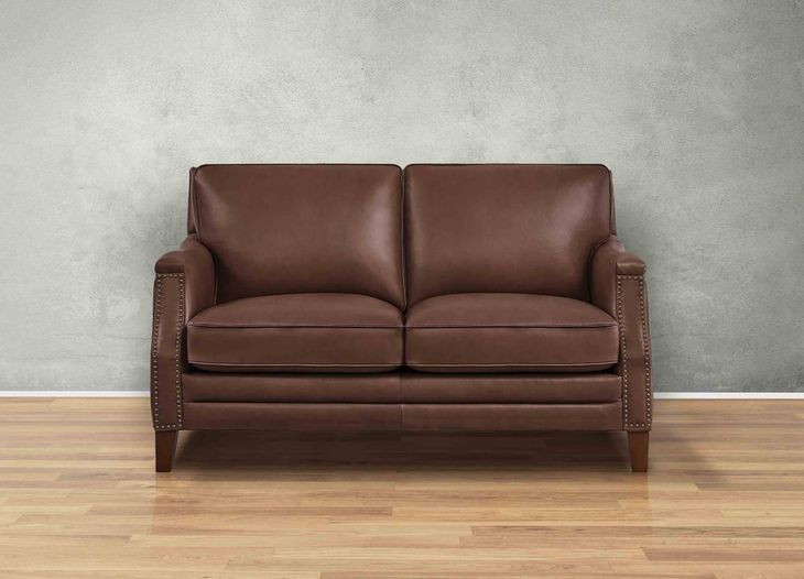 Camden Pecan Leather 61" Loveseat with Nailhead Trim