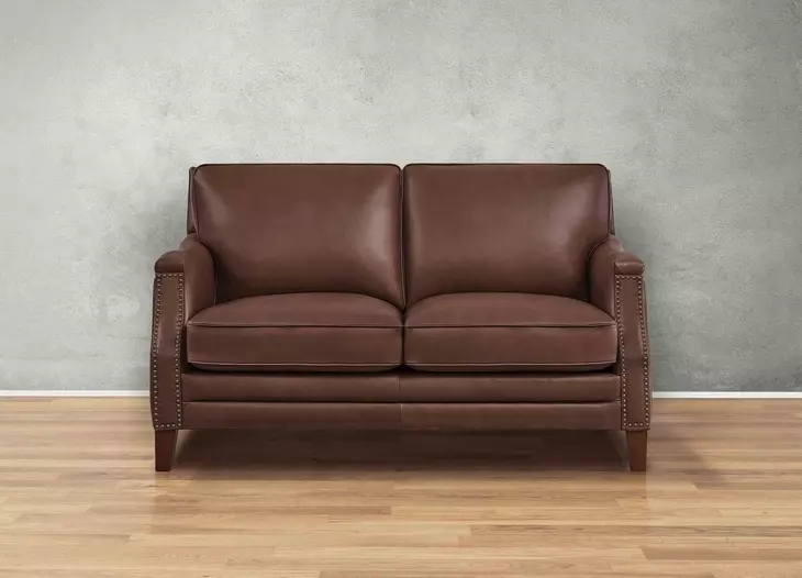 Camden Pecan Leather 61" Loveseat with Nailhead Trim