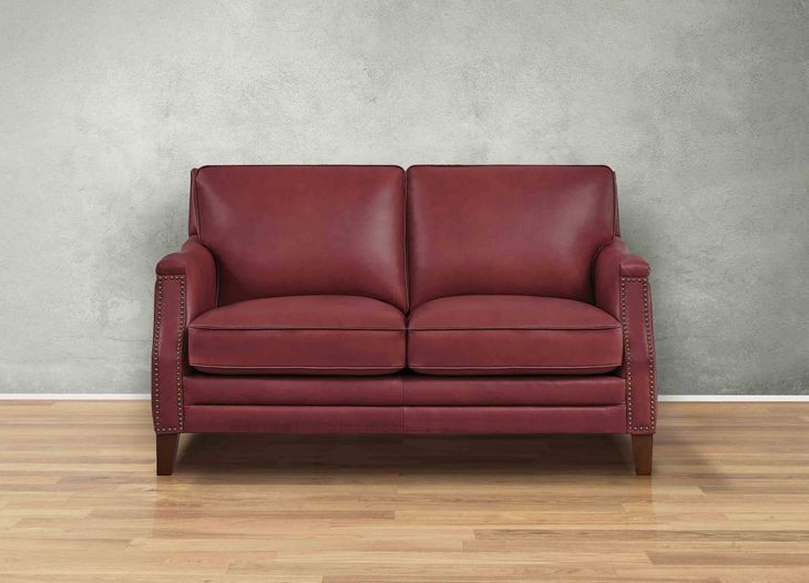 Camden Cranberry Leather 61" Loveseat with Nailhead Trim