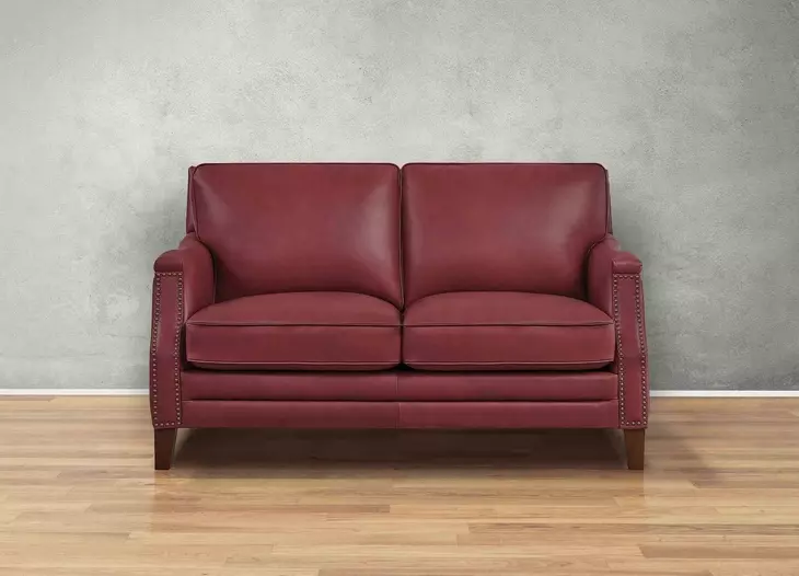 Camden Cranberry Leather 61" Loveseat with Nailhead Trim