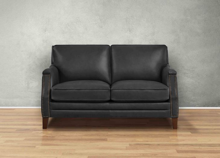 Camden Black Leather 61" Loveseat with Nailhead Trim