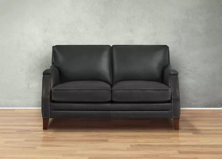 Camden Black Leather 61" Loveseat with Nailhead Trim