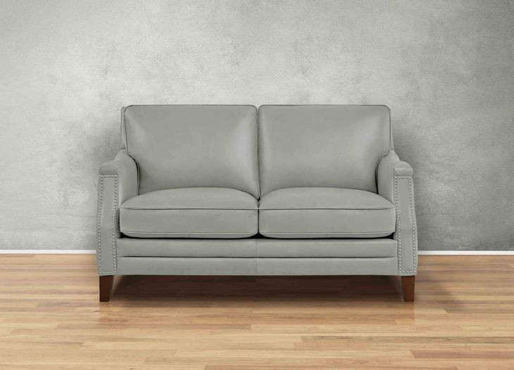 Camden Silver Leather 61" Loveseat with Nailhead Trim