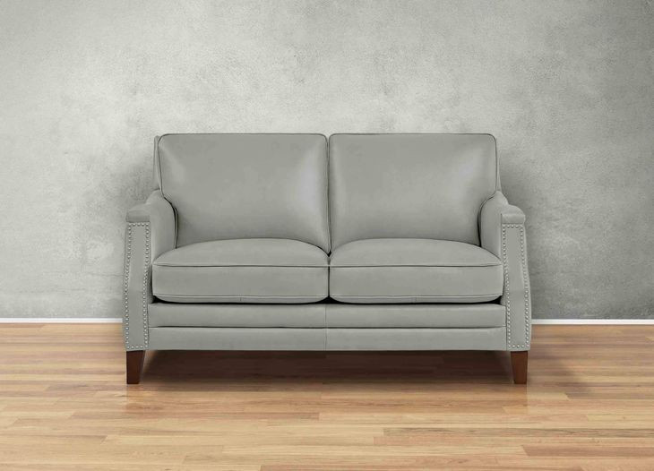 Camden Silver Leather 61" Loveseat with Nailhead Trim