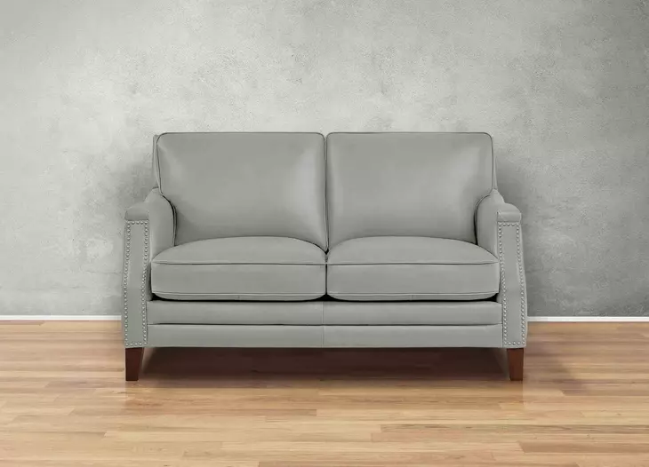 Camden Silver Leather 61" Loveseat with Nailhead Trim