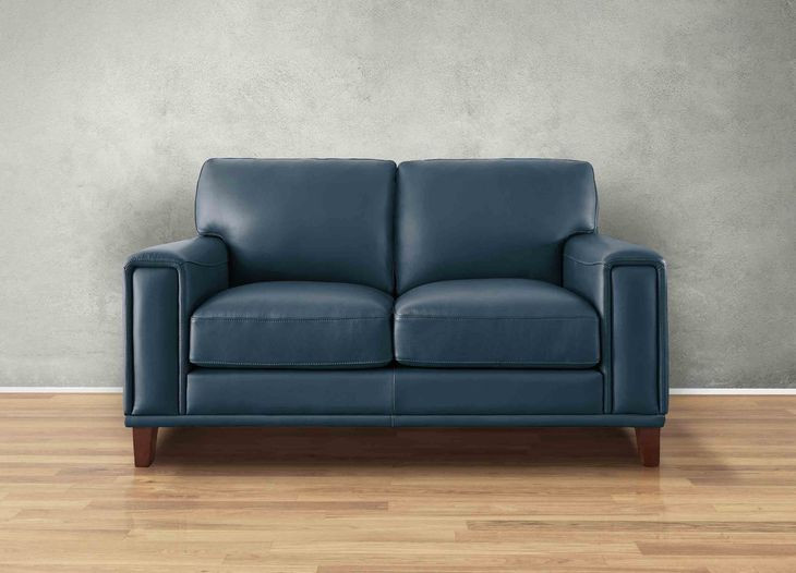 Halwyn Navy Leather 65" Loveseat