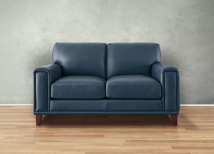 Halwyn Navy Leather 65" Loveseat