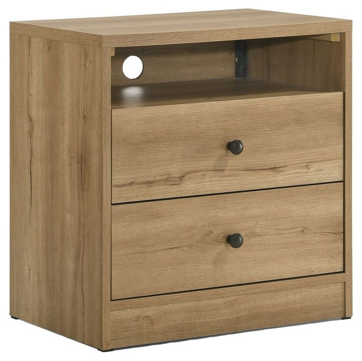 Vega Natural Oak Melamine 2 Drawer Nightstand
