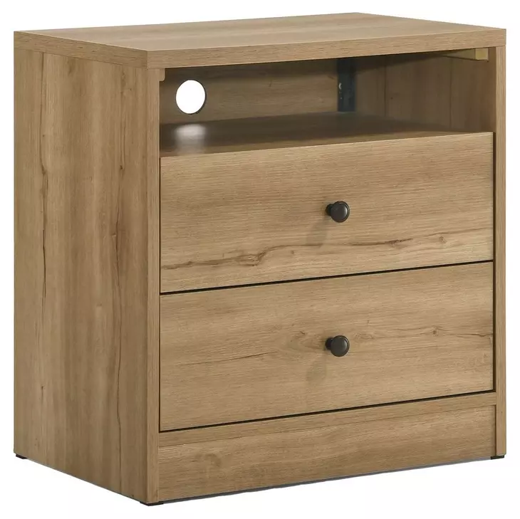 Vega Natural Oak Melamine 2 Drawer Nightstand