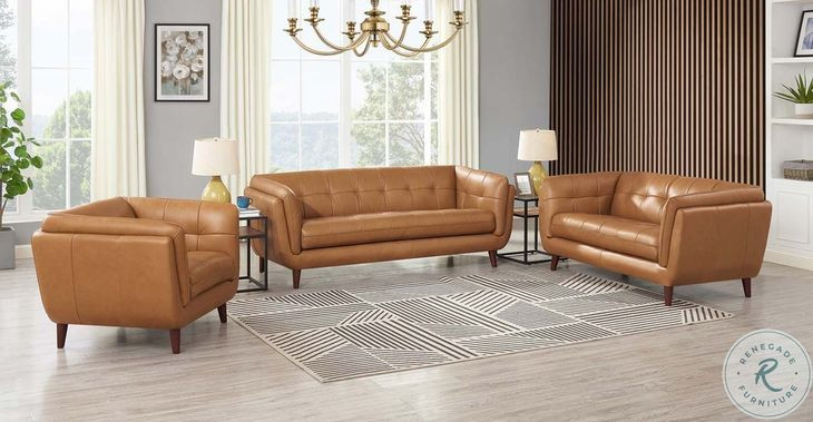 Sorella Cinnamon Brown Top Grain Leather Loveseat