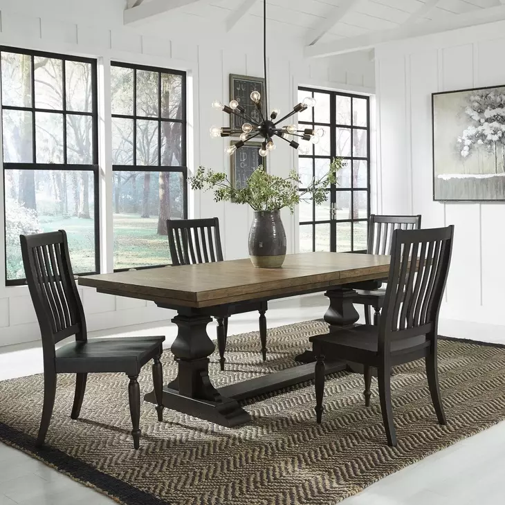 Harvest Home Chalkboard and Brown 5 Piece Extendable Trestle Base Dining Set