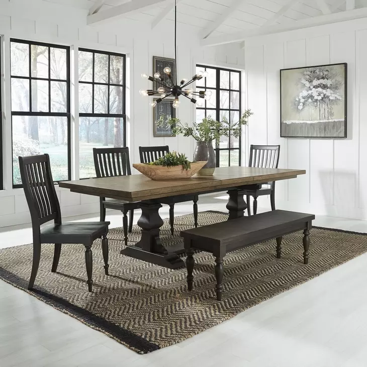 Homestead Living Chalkboard and Brown 6 Piece Extendable Trestle Base Dining Set