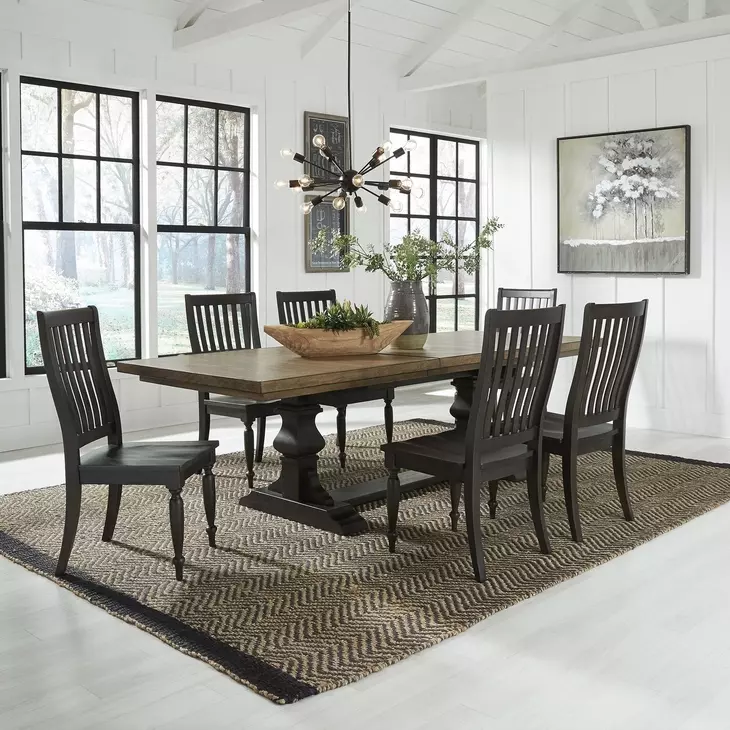 Homestead Living Chalkboard and Brown 7 Piece Extendable Trestle Base Dining Set