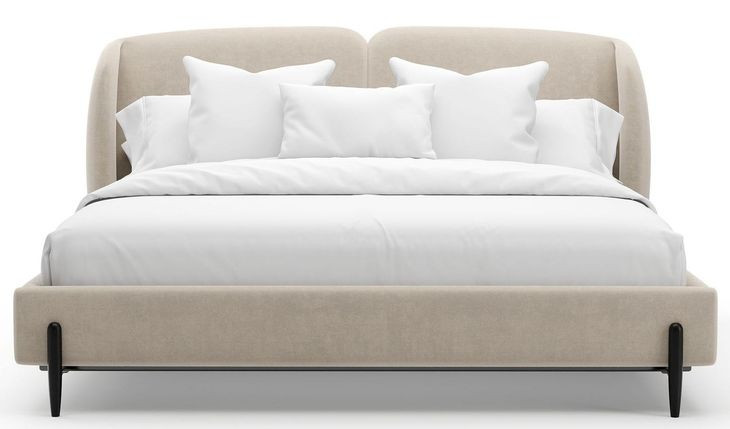 Madera Beige and Modern Walnut King Upholstered Panel Bed
