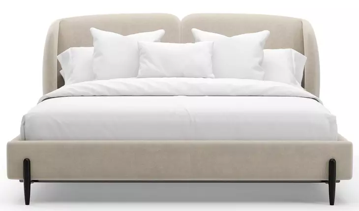 Madera Beige and Modern Walnut King Upholstered Panel Bed