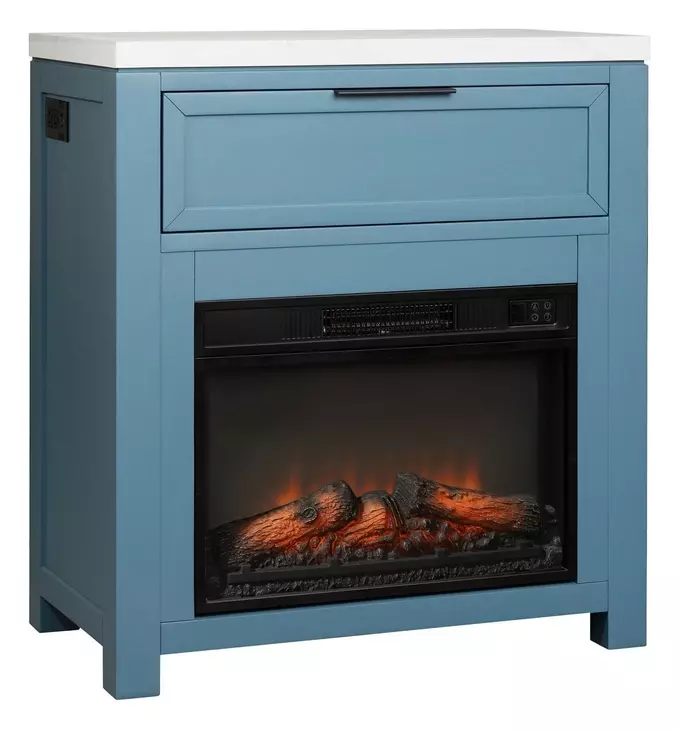 Fireside Consoles Indigo and White Sintered Stone Top Fireside Console with USB Charging