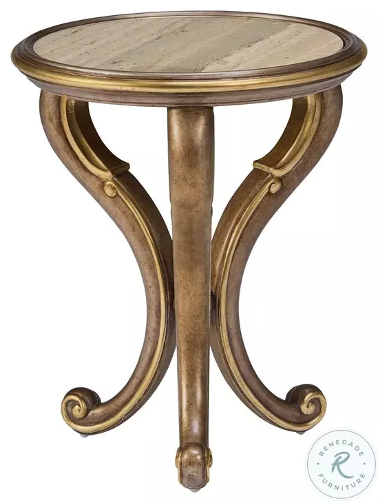Majorca Polished Silver Travertine Marble And Rubber Wood Chairside Table