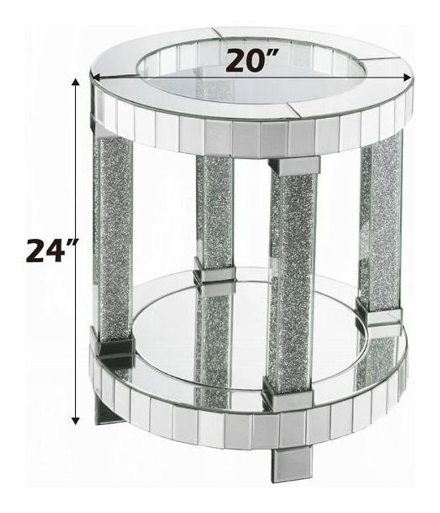Noralie Silver and Gray Round Glass Top End Table with Storage