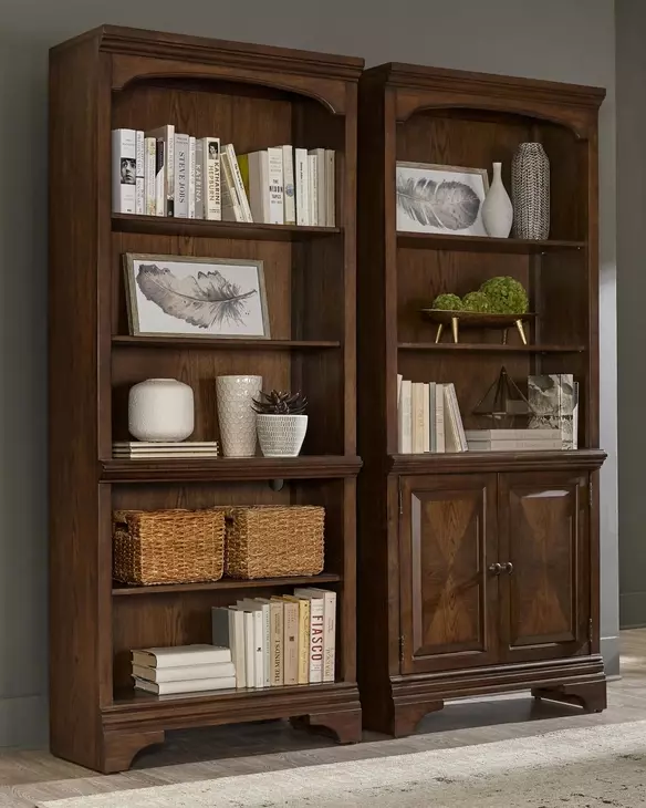 Hartshill Burnished Oak Bookcase With Cabinet