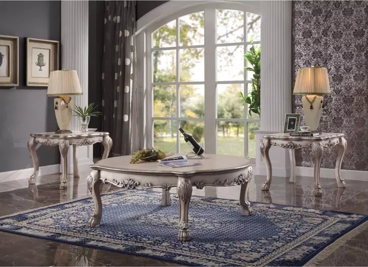 Dresden Vintage Bone White Oval Occassional Table Set