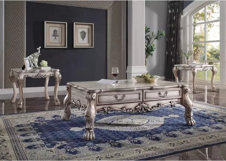 Dresden Vintage Bone White Rectangular Occassional Table Set