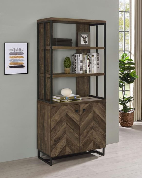 Millbrook Rustic Oak Herringbone And Gunmetal Bookcase