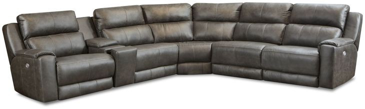 Dazzle Slate Leather 6 Piece Modular Power Reclining Sectional with USB Charging