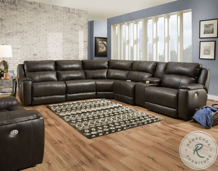 Dazzle Maximus Fossil Power Reclining 6 Piece Sectional with Power Headrest