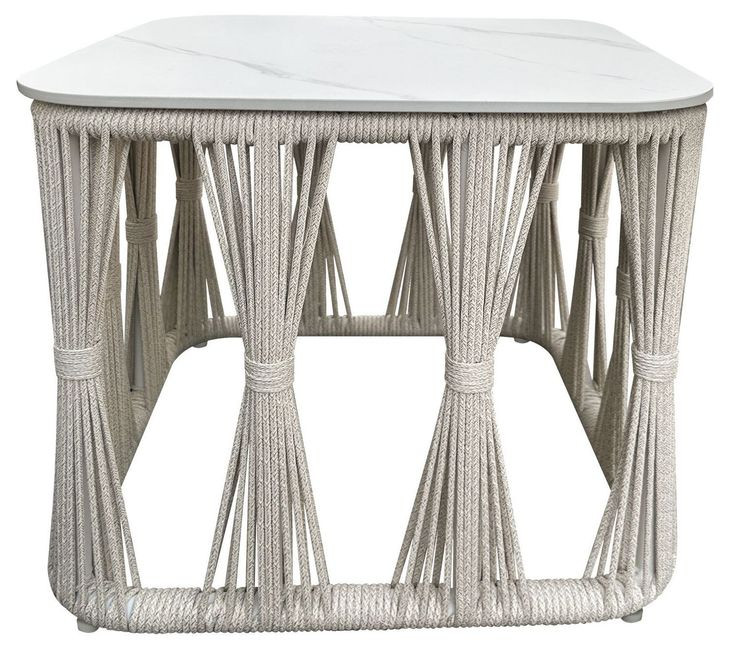 Alexa Outdoor Seating White Outdoor Square Stone Top Side Table