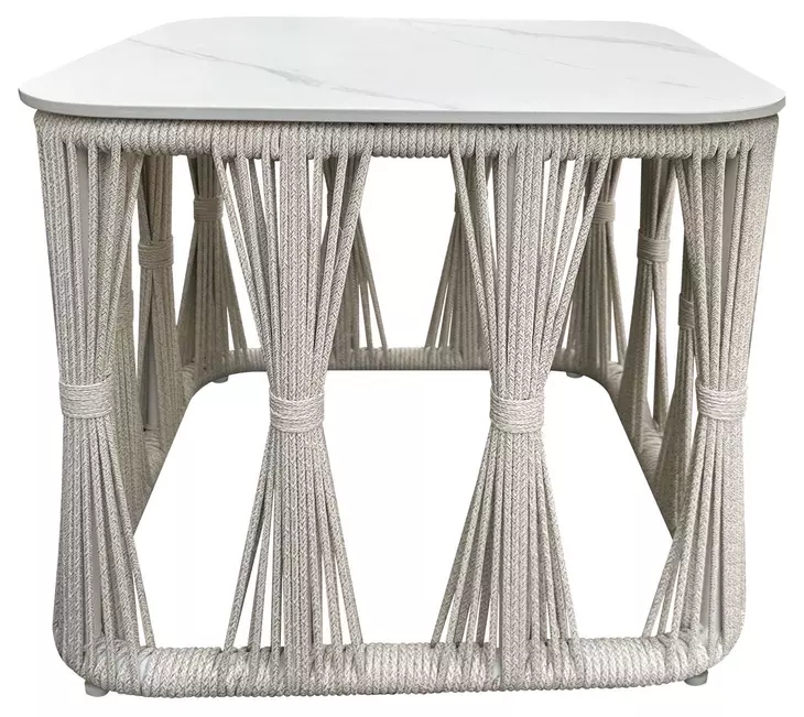 Alexa Outdoor Seating White Outdoor Square Stone Top Side Table