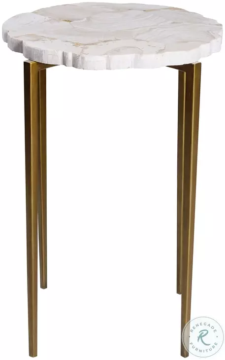 Fossil Fossil Stone Inlaid And Antique Gold Accent Table