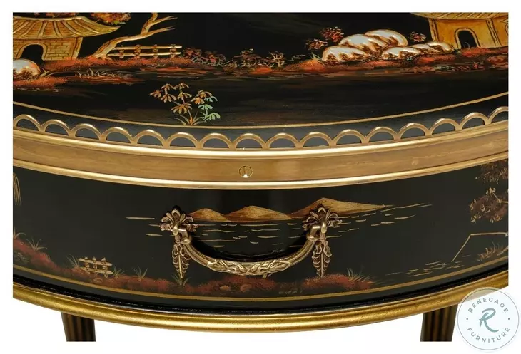 Silk Chinoiserie Black Side Table
