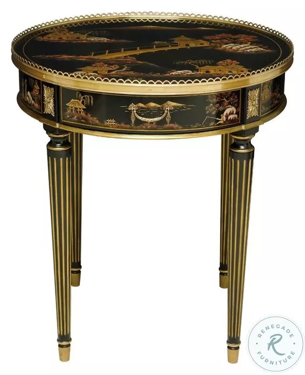 Silk Chinoiserie Black Side Table