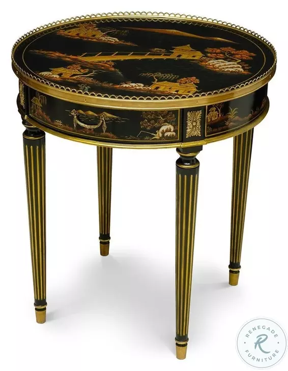Silk Chinoiserie Black Side Table