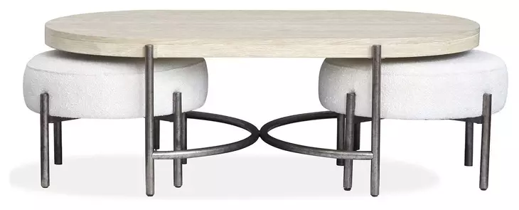 Jennings Edgecomb Gray and Weathered Antique Nickel Oval Occassional Table Set with 2 Ottomans