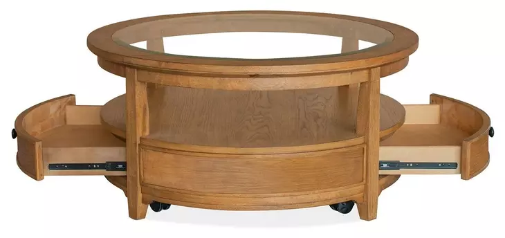 Durant Honey Brown Round Glass Top Cocktail Table