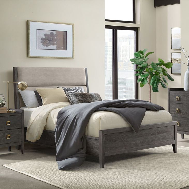 Portia Brushed Brindle and Beige Queen Upholstered Panel Bed with Storage Bench