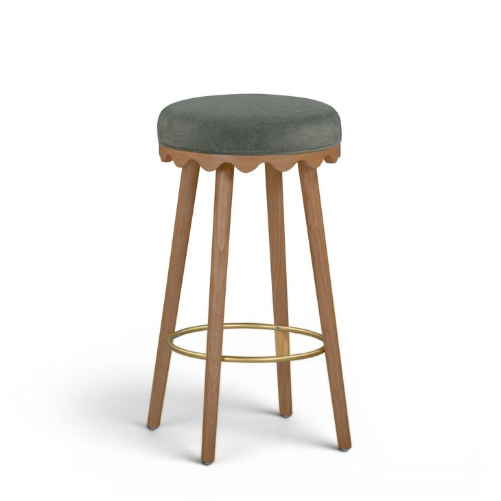 Oodle Green and Light Walnut Performance Vegan Mohair Upholstered Bar Stool