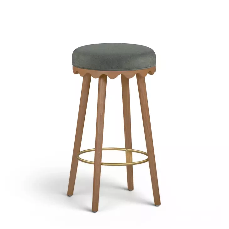 Oodle Green and Light Walnut Performance Vegan Mohair Upholstered Bar Stool