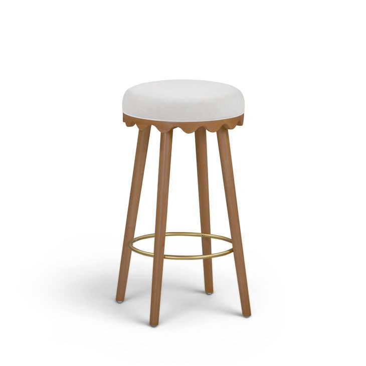 Oodle Cream and Light Walnut Performance Vegan Mohair Upholstered Bar Stool