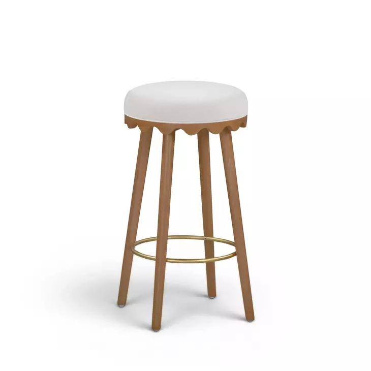 Oodle Cream and Light Walnut Performance Vegan Mohair Upholstered Bar Stool