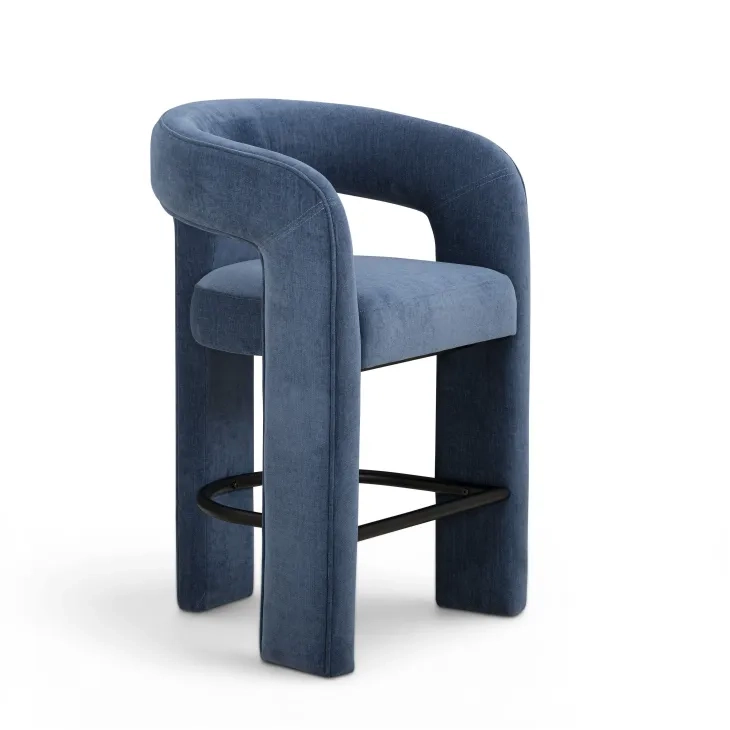 Malone Denim Blue Performance Fabric Upholstered Counter Height Stool