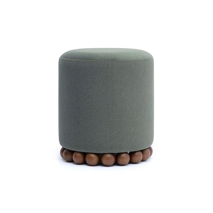 Dex Dark Olive Green Performance Vegan Mohair Upholstered Round Ottoman