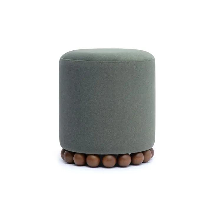 Dex Dark Olive Green Performance Vegan Mohair Upholstered Round Ottoman