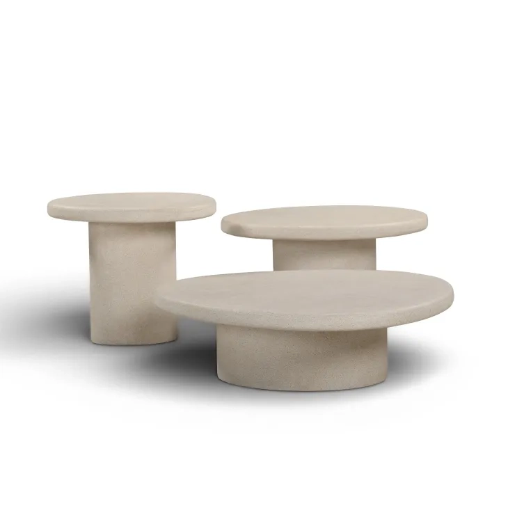 Jade Cream Free Form Outdoor Concrete Top Nesting Coffee Table Set