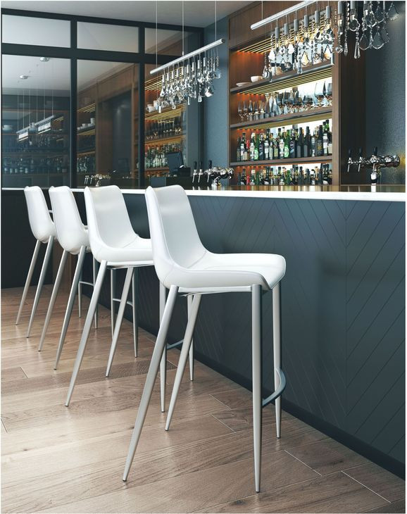 Magnus White And Brushed Stainless Steel Bar Stool Set Of 2