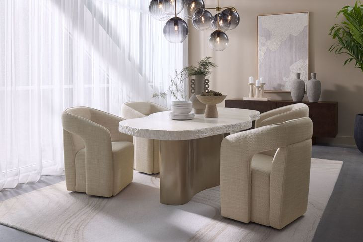 Llorente Moto Stucco Performance Fabric Wheeled Upholstered Dining Armchair