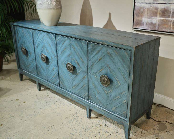 Hidden Treasures Blue 80" Console with 4 Doors